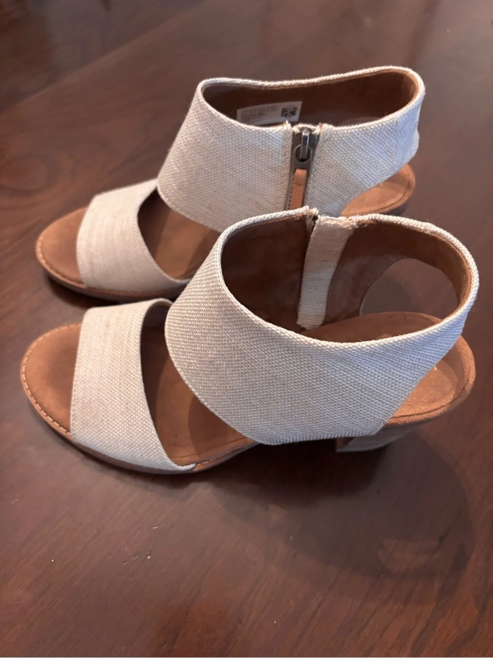 TOMS Beige Canvas Ankle-Strap Sandals